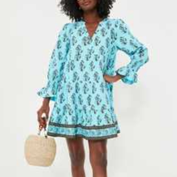 Women's Tuckernuck XS Kenso Turquoise Dress Cotton Block Print - Picture 1 of 6